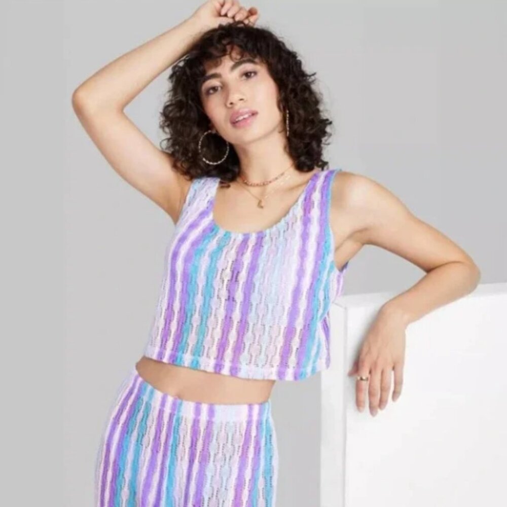 Wild Fable Women's Openwork Swing Tank Top - Cool Multi Striped Size XS NWT